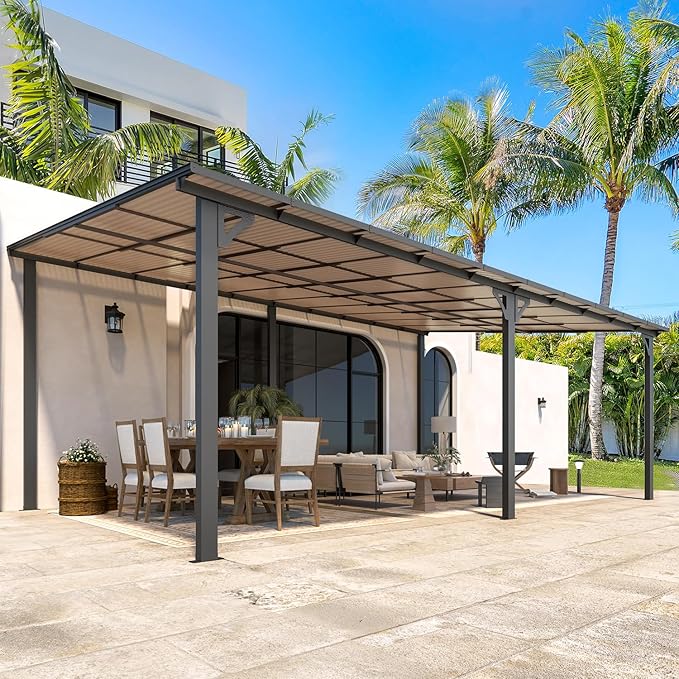 AECOJOY 20' x 12' Gazebo for Patio, Large Wall-Mounted Hard Top Lean-to Gazebo by AECOJOY