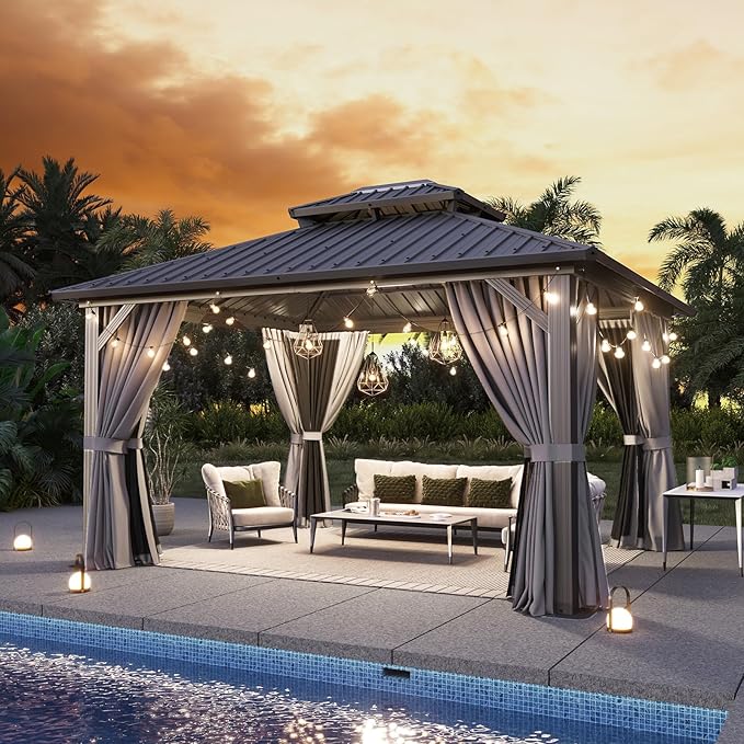 Aoxun 12'x14' Hardtop Gazebo, Aluminum Frame Canopy - Image 2