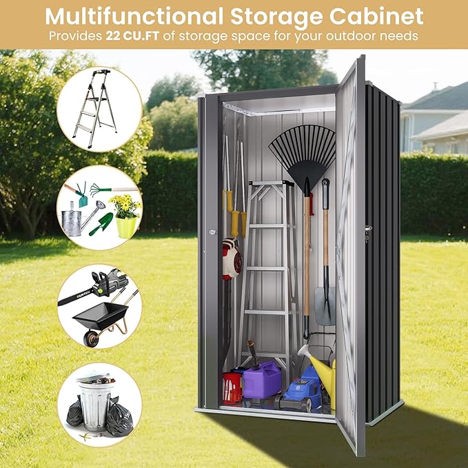 Greesum Outdoor Metal Storage Cabinet, Vertical Tool Organizer Without Shelves - Image 4