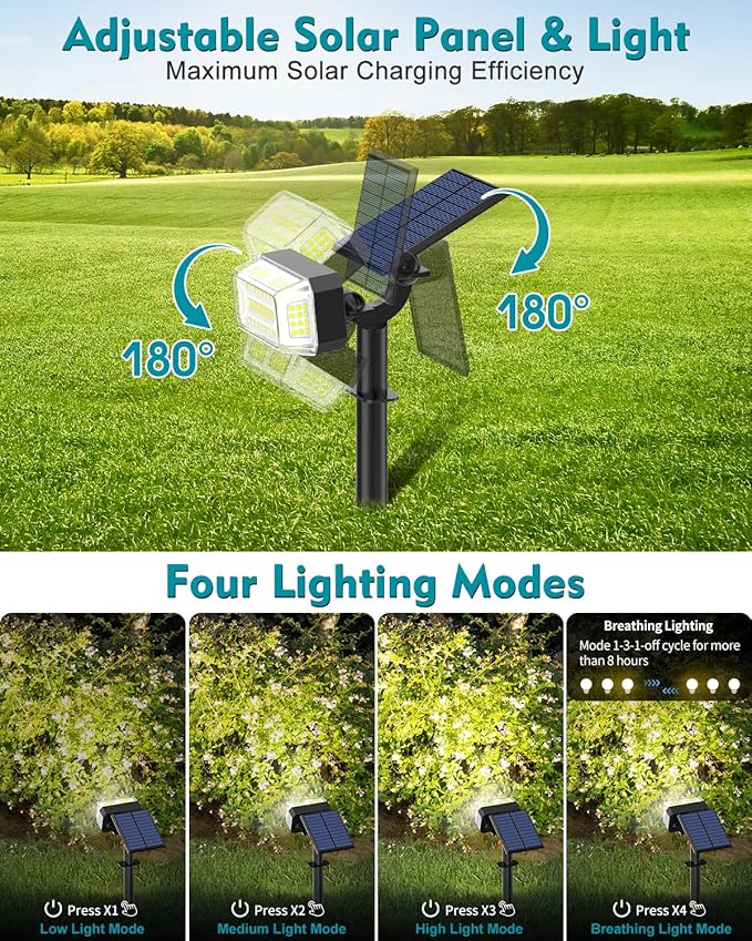102 LEDs Solar Spot Lights Outdoor, Solar Spotlights Waterproof IP65, - Image 3