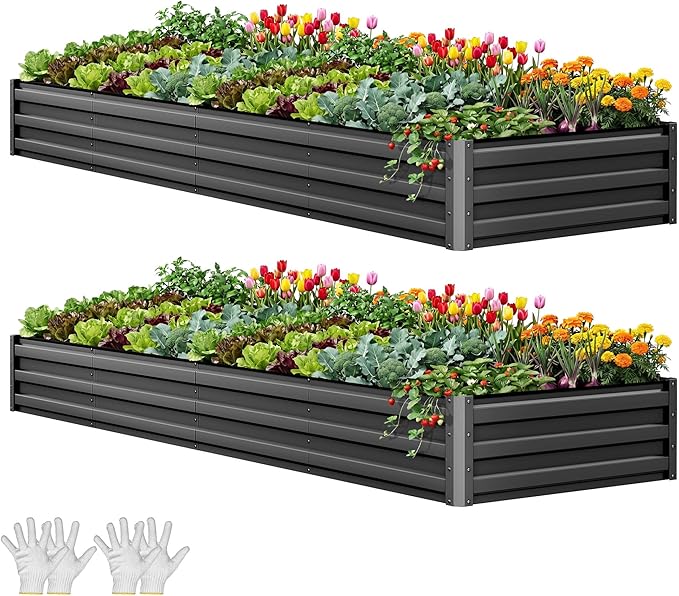 YITAHOME 12x4x1ft 2pcs Large Raised Garden Bed Kit, Galvanized Metal Planter Box by YITAHOME