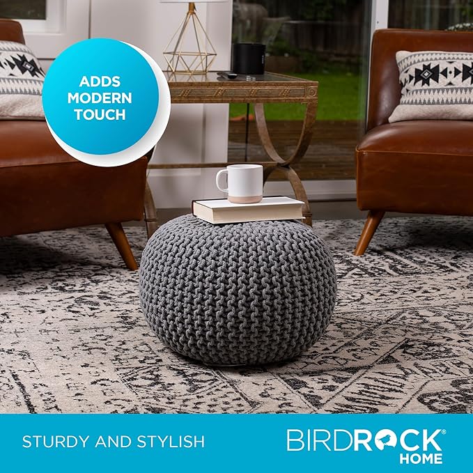 BIRDROCK HOME Round Pouf Ottoman | Cotton Braided Foot Stool - Image 6