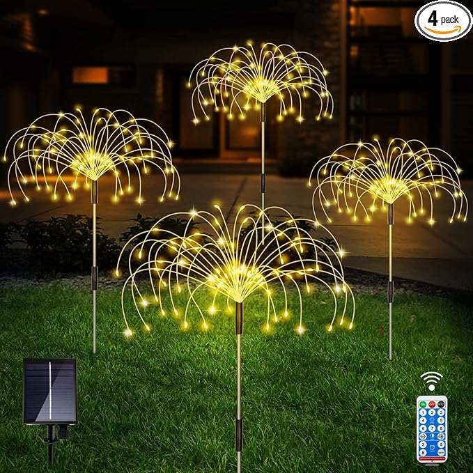Solar Outdoor Warm White Garden Lights, 4 Pack Firework by Unihoh