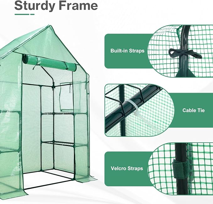 Aoodor Walk-in Greenhouse with 4 Shelves, 4.7×2.5×6.4 ft Outdoor Garden Plant - Image 5