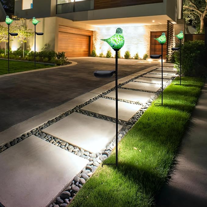 Bshine Solar Garden Decoration Outdoor Green Bird Lights, 2 Pack Hand Blown - Image 5