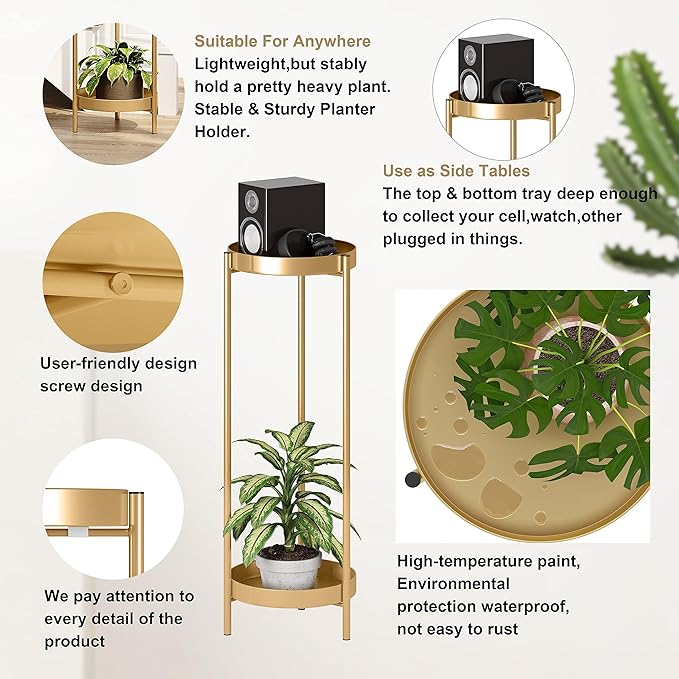 Metal Gold Tall Plant Stand Indoor or Outdoor - Image 5