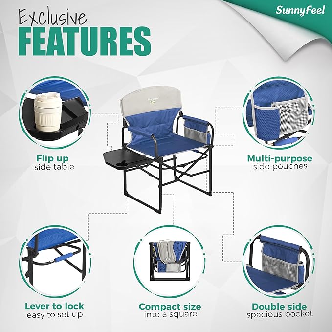 SUNNYFEEL Camping Directors Chair, Heavy Duty, Oversized Portable Folding Chair - Image 6
