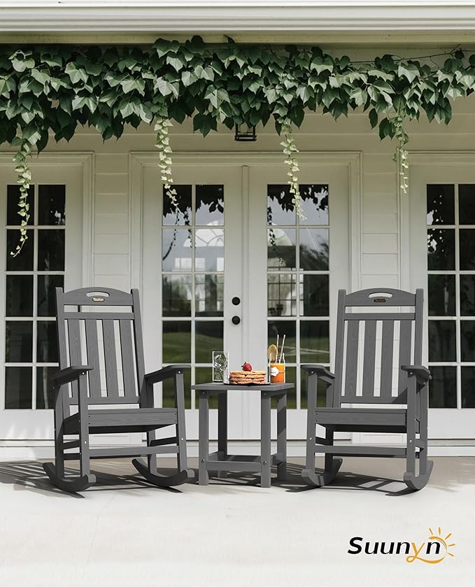 Oversized Outdoor Rocking Chairs Set of 4, High Back Porch Rocker Chair - Image 2