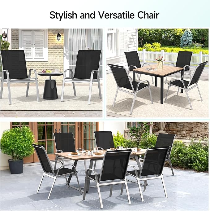 Patio Chairs Set of 6, Easily Set Up Stackable Outdoor Dining Chairs - Image 8