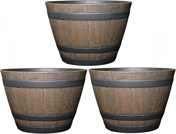 Classic Home and Garden Whiskey Plastic Resin Flower Pot Barrel Planter by ClassicHomeandGarden
