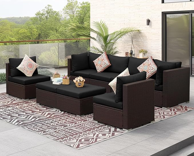 NICESOUL 8 Seater Modern Outdoor Seating Group, Plus Size Big Wicker Patio - Image 2