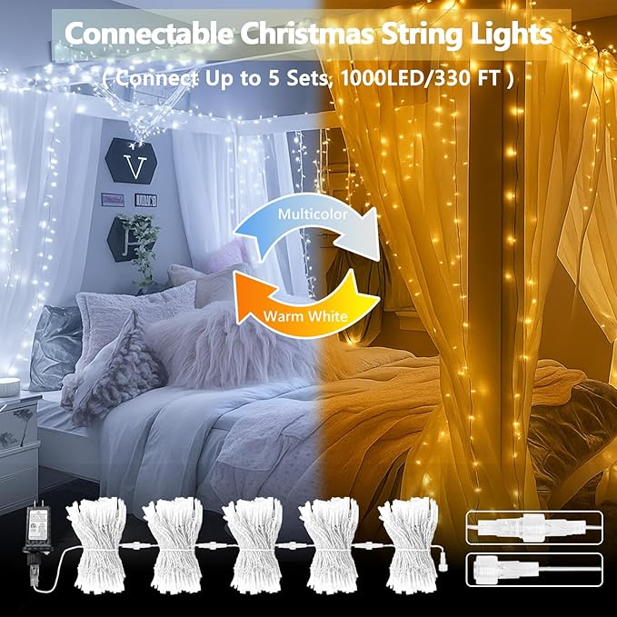 Warm White to Cool White Color Changing 200 LED 66FT Connectable Christmas - Image 2