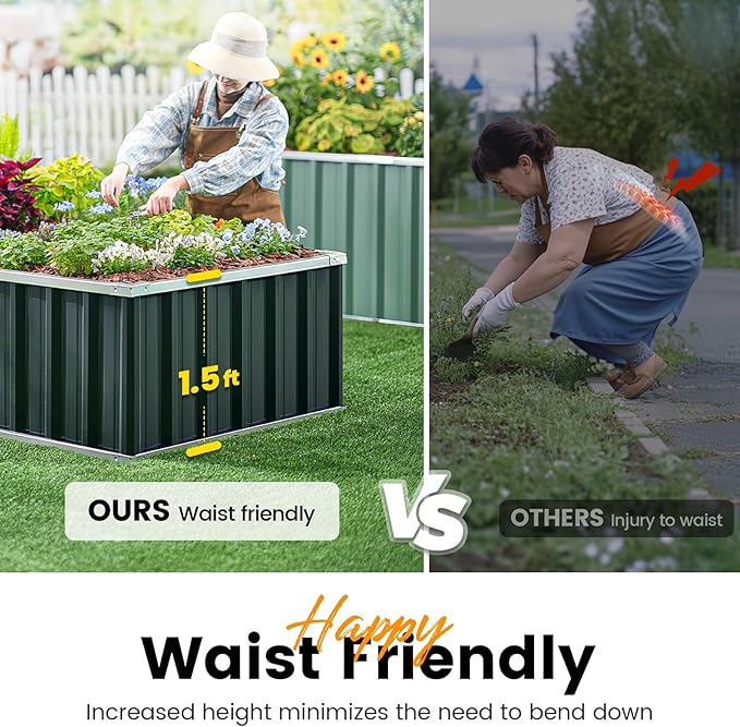KING BIRD Raised Garden Bed 68" x 36" x 18" Heightened Galvanized Steel Metal - Image 5