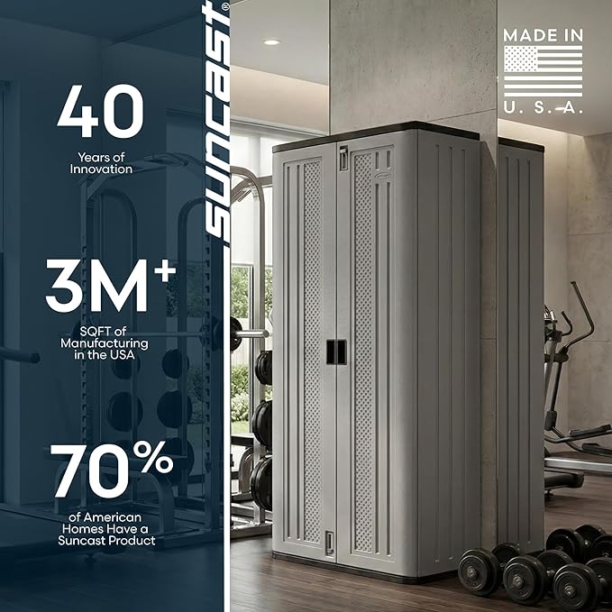 Suncast Tall Storage Cabinet, Platinum Resin Garage Storage Cabinet - Image 9