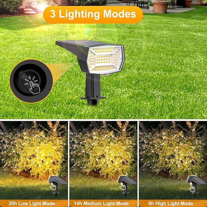 Fabrito 72 LEDs Solar Spot Lights Outdoor Waterproof, 3 Modes Landscape - Image 3