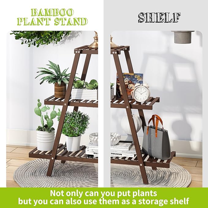 BMOSU Plant Stand Bamboo for Indoor Outdoor Tiered Plant Shelf 8 Potted Flower - Image 7