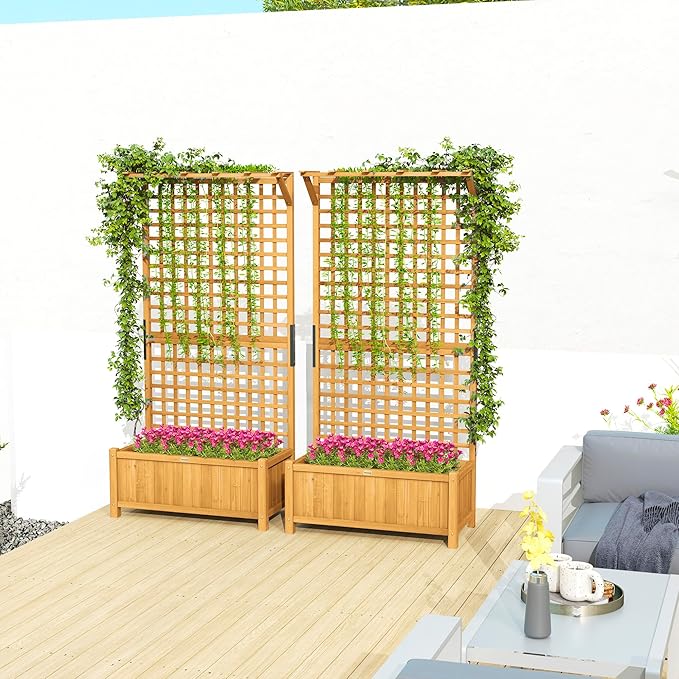Outsunny Wood Planter with Trellis, Raised Garden Bed - Image 8