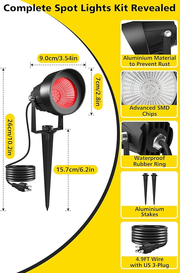 T-SUN Red Spotlight Outdoor, Waterproof LED Landscape Lighting - Image 3