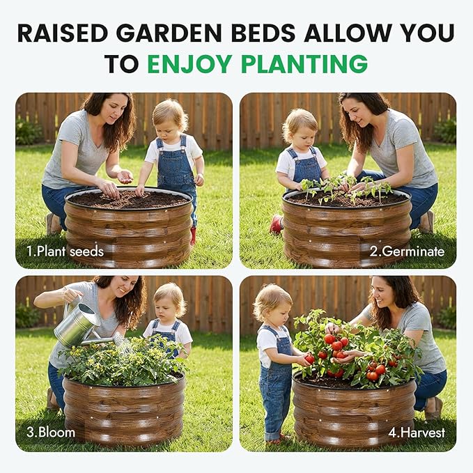 INNO STAG 3 Pcs Round Galvanized Raised Garden Bed — 2×2×1ft Planter Box - Image 4