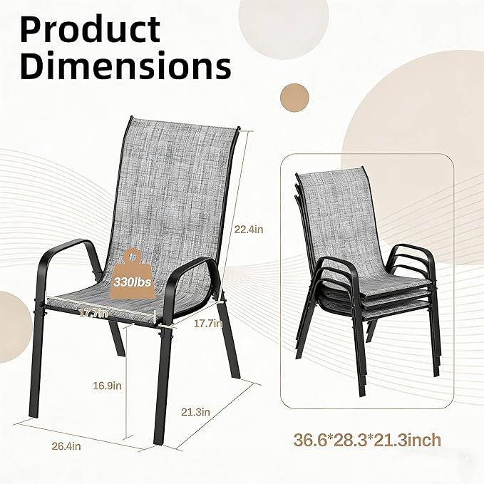 MAMIZO Patio Dining Chairs, Stackable All Weather Teslin Chair, Heavy Duty - Image 2
