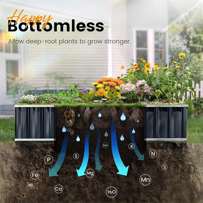 KING BIRD Raised Garden Bed 68" x 36" x 12" Galvanized Steel Metal Outdoor - Image 6