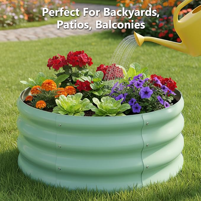 3 Pcs 2x2x1ft Round Galvanized Raised Garden Bed Planter Boxes Outdoor - Image 5