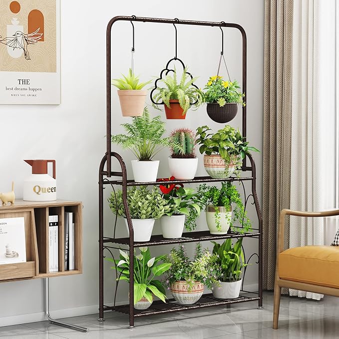 SORCEDAS Plant Stand Indoor Outdoor 3 Tier Tall Corner Hanging Shelf Metal - Image 7