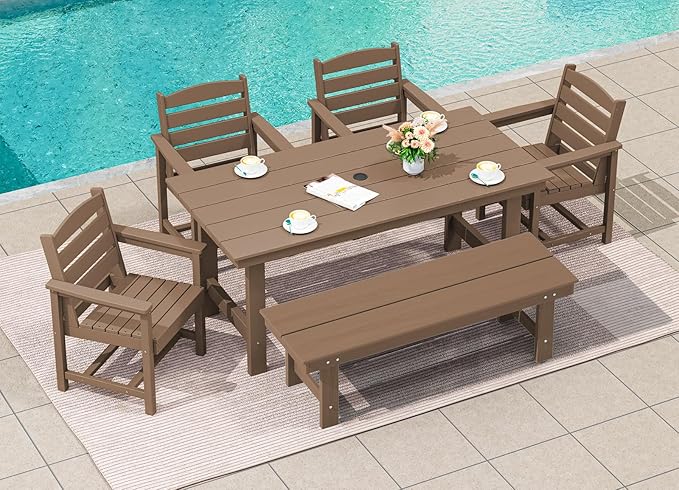 SERWALL Outdoor Dining Set for 6, HDPE Furniture - Image 9