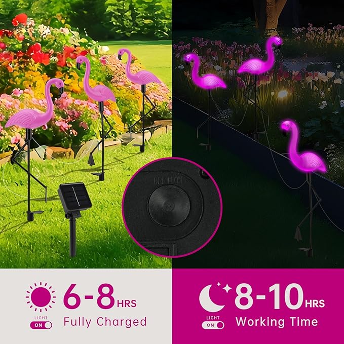 Flamingo Solar Lights, Outdoor Pink Flamingo Stake Light, Solar Powered Garden - Image 3