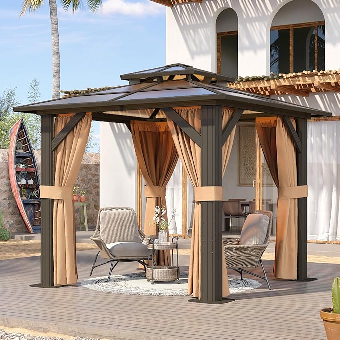 Aoxun 8'x8' Hardtop Gazebo, Aluminum Frame Permanent Pavilion by Aoxun