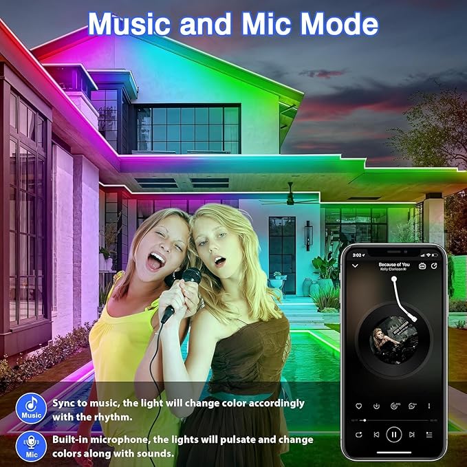 zoegi Outdoor LED Strip Lights Waterproof, Music Sync RGB IP68 Outside Led - Image 4