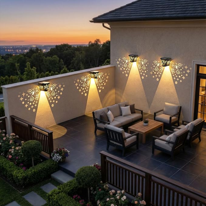 2 Pack Solar Fence Lights Outdoor Wall lihgts Decorations Metal Solar Deck - Image 8