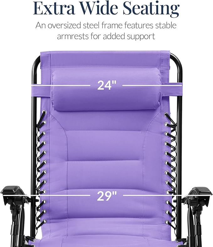 Best Choice Products Oversized Padded Zero Gravity Chair, Folding Outdoor Patio - Image 3