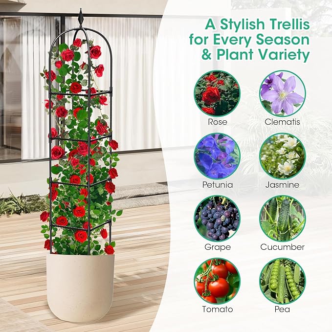 2 Pack Garden Obelisk Trellis for Climbing Plants, Tower Potted Cages for - Image 5