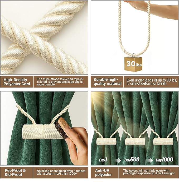Hion Magnetic Curtain Tiebacks Beige 6 Pack, Curtain Tiebacks Buckles Holdbacks - Image 3