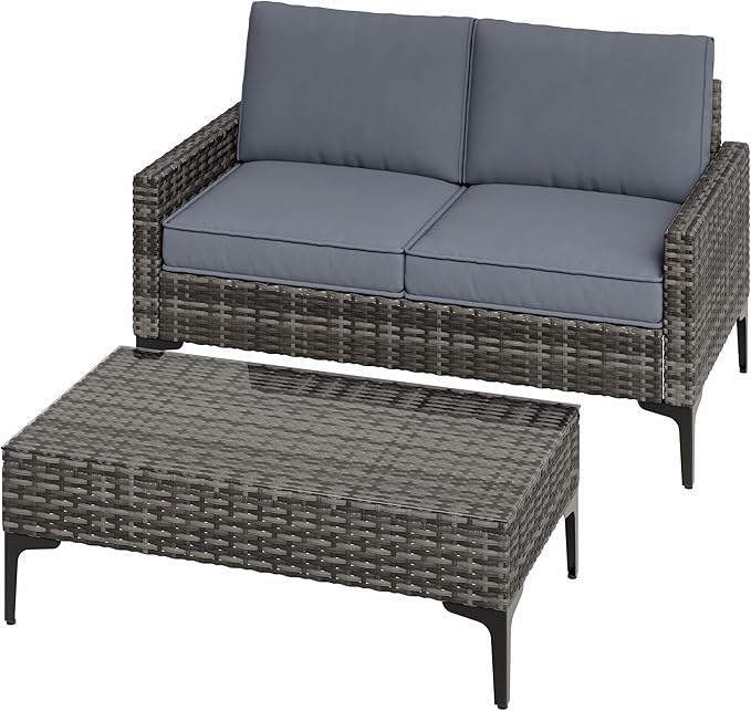 Jing's Villa 2-Piece Outdoor Sectional Set, All-Weather Wicker Patio Furniture by JingsVillaOutdoorFurniture