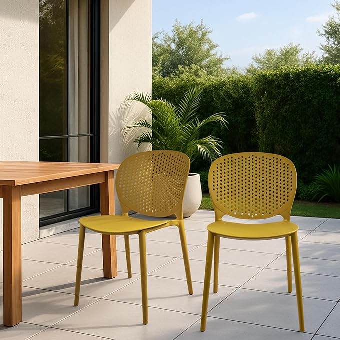 2xhome Set of 2 Patio Dining Chairs | Modern Stackable Outdoor Pool Side Chair - Image 2