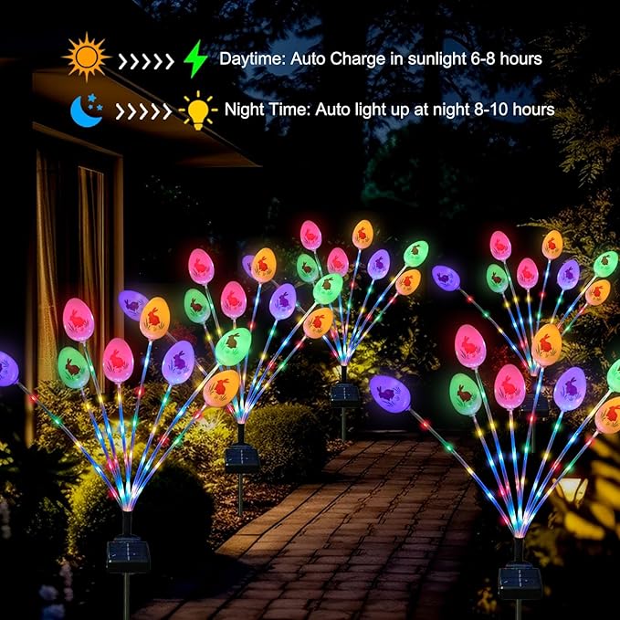 Lmtocs Solar Easter Decorations Outdoor Stake Lights, 2 Packs 16LED Solar Egg - Image 2