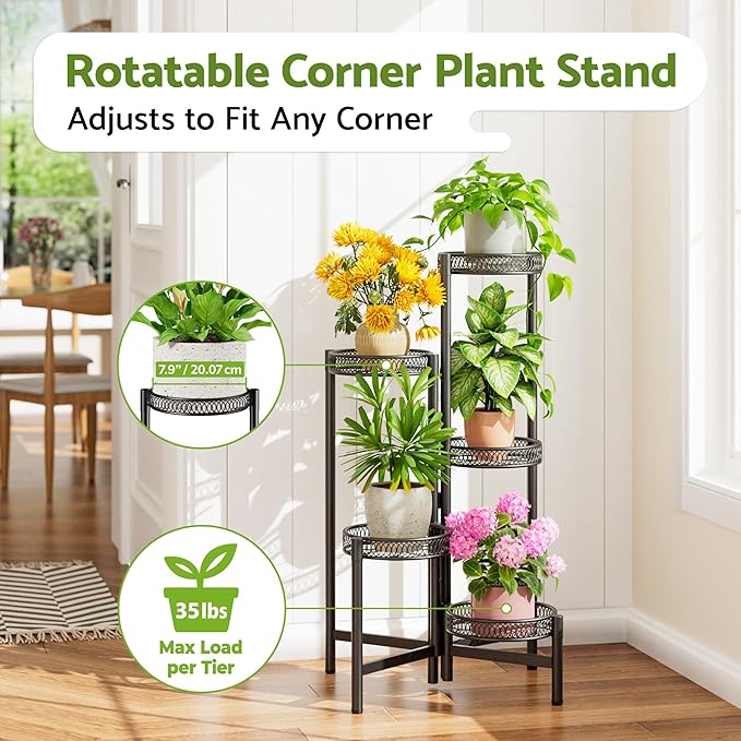 Plant Stand Indoor Outdoor, 5 Tier Corner Metal Flower Display Holder Stand - Image 2