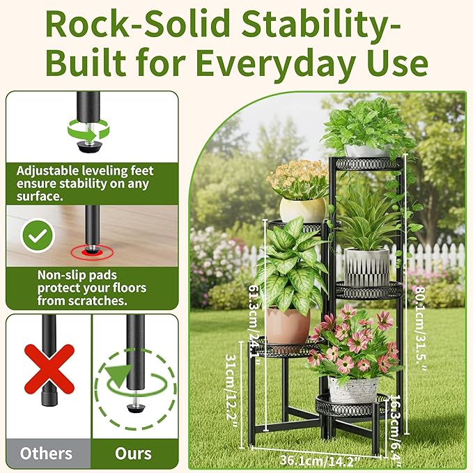 Plant Stand Indoor Outdoor, 5 Tier Corner Metal Flower Display Holder Stand - Image 3