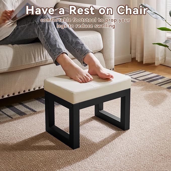 IBUYKE 16 Inch Small Foot Stool Ottoman, Rectangle PU Faux Leather Foot Rest - Image 4