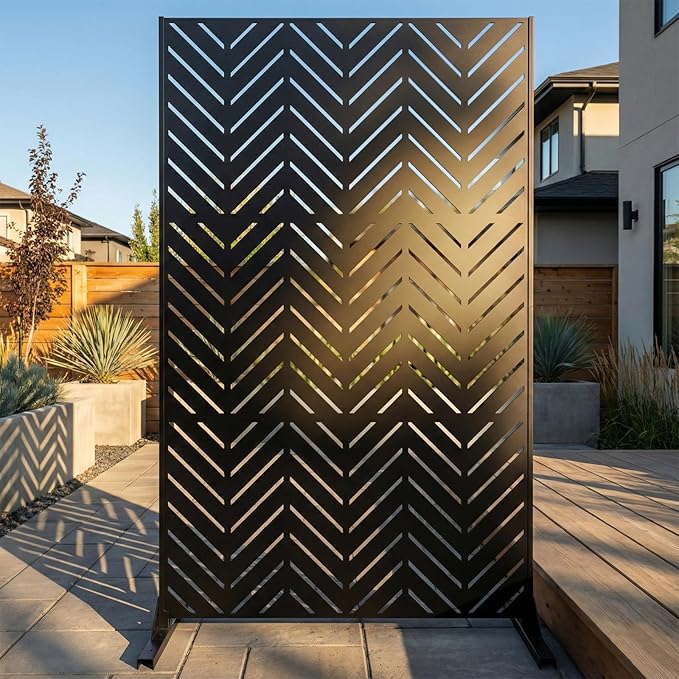 Metal Privacy Screen Outdoor – 6FT Freestanding Decorative Steel Panel by TALLYVERUS