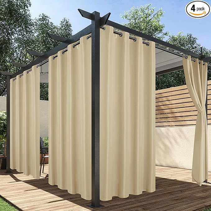 HolidayIdeas Outdoor Curtains for Patio Waterproof, 4 Panels by HolidayIdeas