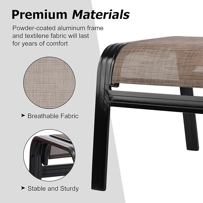 Patio Ottoman Outdoor Footstools Assembled Aluminum Footrest Small Seat - Image 4