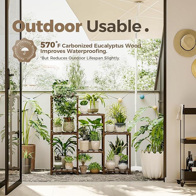 Bamworld Plant Stand Indoor Plant Shelf Outdoor Wood Plant Rack - Image 3