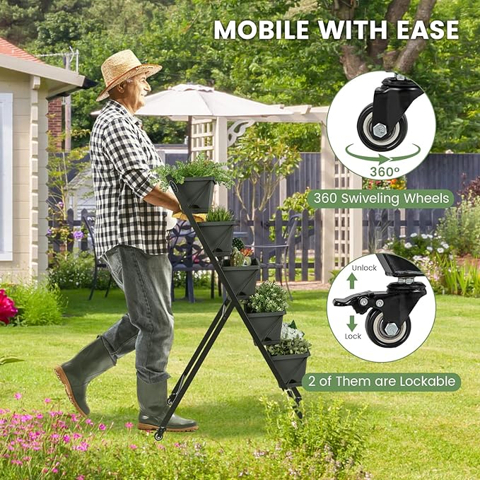 Giantex Set of 2 Vertical Raised Garden Bed on Wheels, Elevated Planter Raised - Image 3