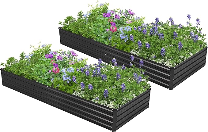 2PCS 8x4x1ft Galvanized Raised Garden Bed Kit, Galvanized Planter Raised Garden by Easllre