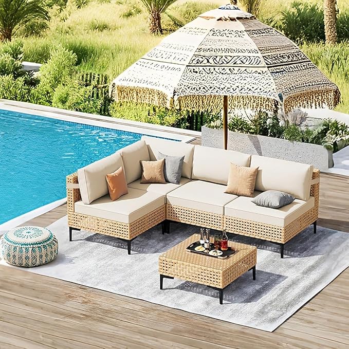 ABCASA Patio Furniture Set, 5-Piece Wicker Outdoor Patio Furniture Sets by ABCASA