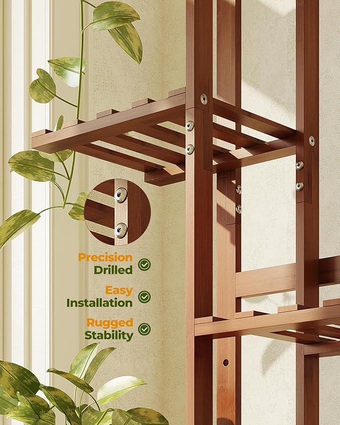 Bamworld Bamboo Plant Stand Indoor 6 Tiered Plant Shelf Outdoor Corner Plant - Image 4