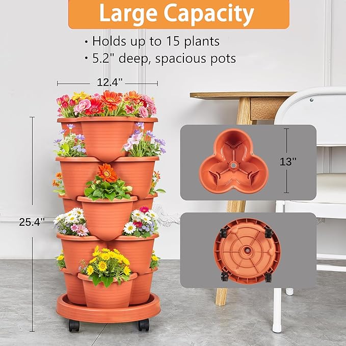 VECELO 5 Tier Vertical Garden Planter, Self Watering Stackable Planters - Image 5